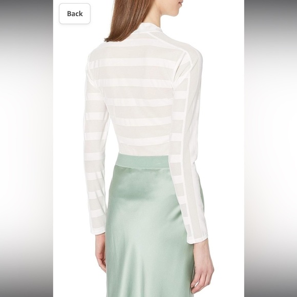 New BCBGMaxAzria White Sheer Striped Body Suit - Picture 3 of 10